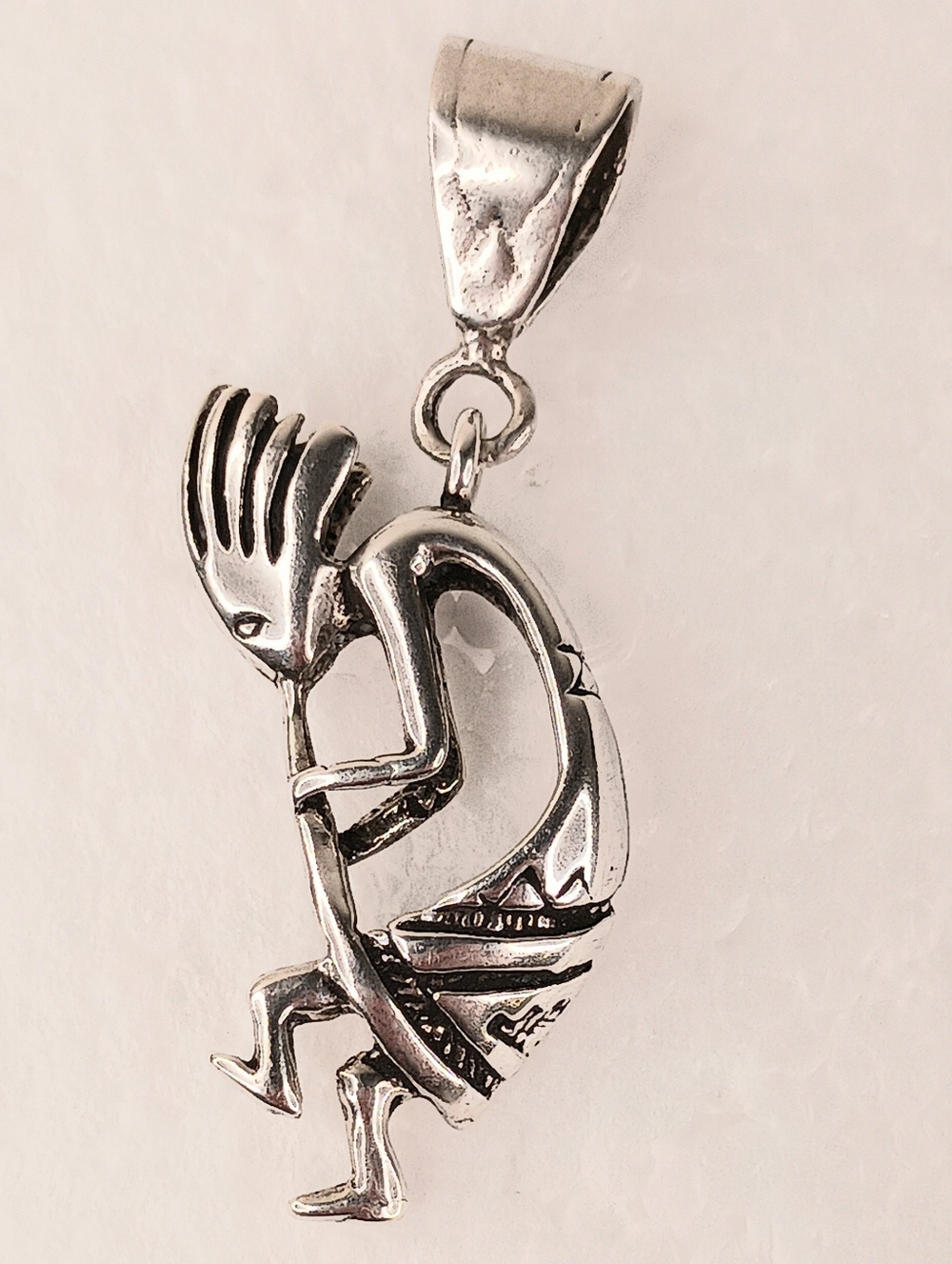 Large Vintage Kokopelli Navajo Native American Sterling Silver Pendant Sculpted